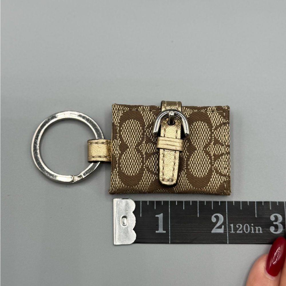 Coach Signature Canvas Picture Frame Keychain – Holds 2 Photos, Gold Trim - Picture 5 of 6